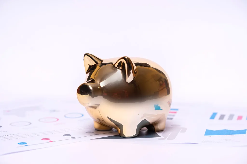 Golden piggy bank on financial documents for comparing a Roth IRA vs. traditional IRA
